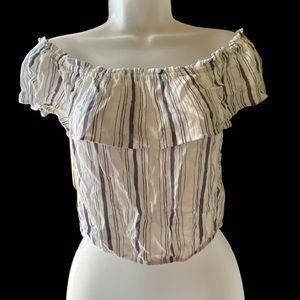 BE COOL Top Striped With Ruffel Off The Shoulder Peasant Blouse Size Small